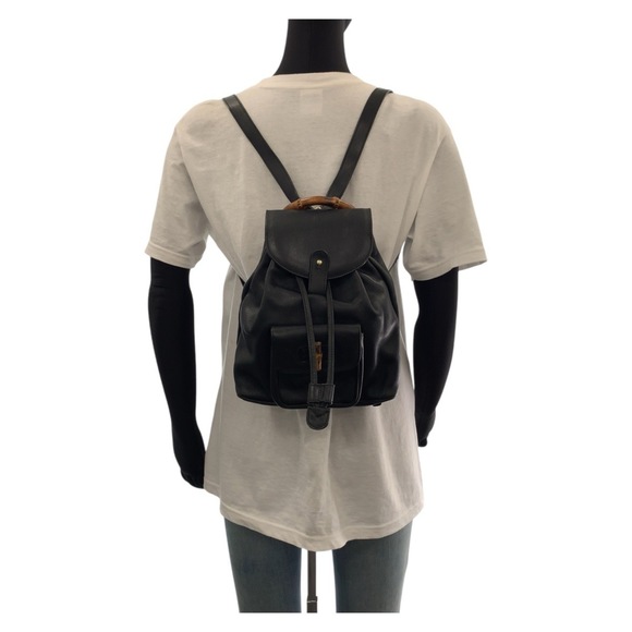 GUCCI Bamboo Black Gold Hardware Leather Backpack - Picture 6 of 10